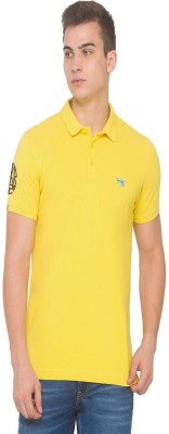 Spykar Solid Men Polo Neck Yellow T-Shirt