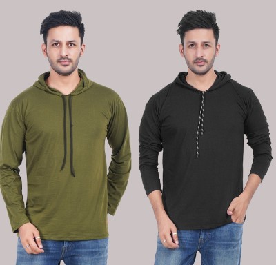 SVDFASHION Solid Men Hooded Neck Green, Black T-Shirt