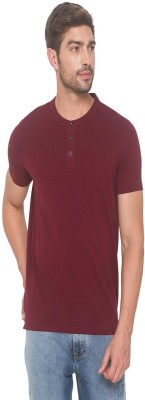 Spykar Solid Men Henley Neck Maroon T-Shirt