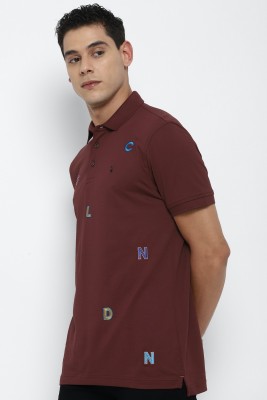 Simon Carter Printed Men Polo Neck Maroon T-Shirt