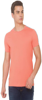 Spykar Solid Men Round Neck Pink T-Shirt