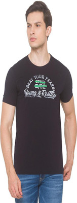 Spykar Typography Men Round Neck Dark Blue T-Shirt