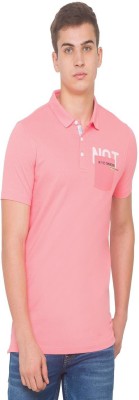 Spykar Solid Men Polo Neck Pink T-Shirt
