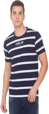 Spykar Striped Men Round Neck Blue T-Shirt