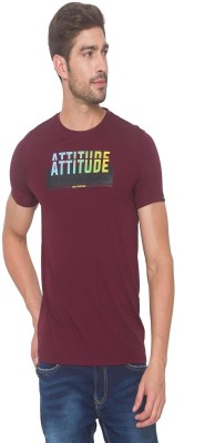 Spykar Typography Men Round Neck Maroon T-Shirt