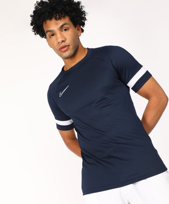 NIKE Solid Men Round Neck Blue T-Shirt