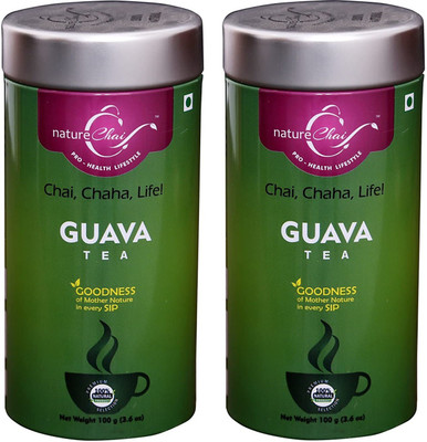 Nature Chai Guava Green Tea Pure & Light Loose Green Tea Leaves 100gx2 (Total 200g)Pack, All Natural Flavour, Zero Calories - Improves Metabolism & Reduces Waist In Tin Pack Guava Tea Tin(2 x 100 g)