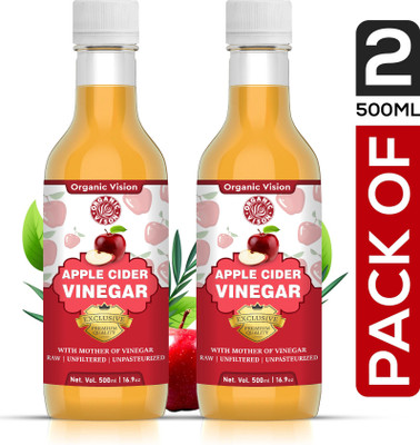 Organic Vision Twin Pack of Apple Cider Vinegar for Weight Loss with Mother Unfiltered And Undiluted ACV Vinegar(2 x 500 ml)