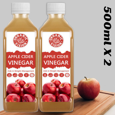 Organic Vision Combo of 2 Apple Cider Vinegar Unfiltered RAW ACV for Weight Management with Mother Vinegar(2 x 500 ml)