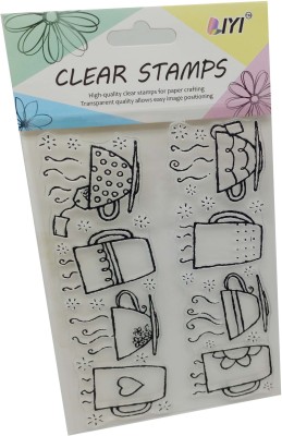 PRANSUNITA Clear Rubber Stamp Tea & Cup Design, Used in Textile & Block Printing, Card & Scrap Booking Making