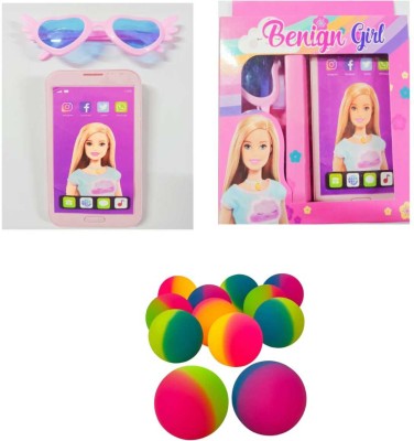 imtion 3 IN 1 ( Cell phone musical mobile toys + gogles + 2 pcs bouncing jumping ball ) Birthday return gift for kids
