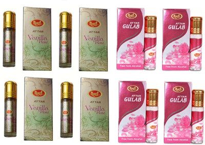 MONET 4 VANILLA ROSE , 4 GULAB ATTAR,8 ml each,pack of 8. Floral Attar(Floral)