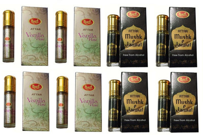 MONET 4 VANILLA ROSE , 4 MUSK E JANNAT ATTAR,8 ml each pack of 8. Floral Attar(Floral)