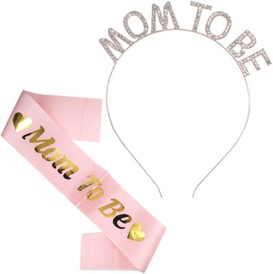 Party Propz Mom to Be Sash and Head Band 2pcs for Baby Shower Decoration Items / Gender Reveal, Maternity, Pregnancy Photoshoot Material Items Supplies, Mom to Be Crown - Pink(Set of 2)