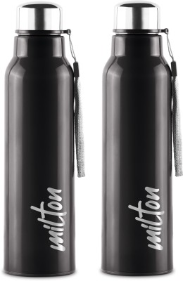 MILTON Steel Fit 900 Insulated Inner Stainless Steel Water Bottle, Set of 2, Black 630 ml Bottle(Pack of 2, Black, Steel)