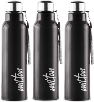 MILTON Steel Fit 900 Insulated Inner Stainless Steel Water Bottle, Set of 3, Black 630 ml Bottle(Pack of 3, Black, Steel)