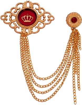 M Men Style Men's King Crown Lapel Pin Badge Hanging Chains Collar Brooches Pin Brooch(Gold, Red)