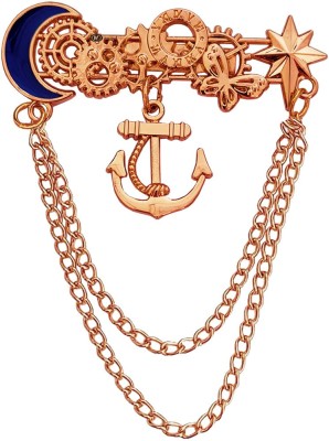 M Men Style Men's Anchor Wheel Nautical Lapel Pin Badge Hanging Chains Collar Brooches Pin Brooch(Gold, Blue)