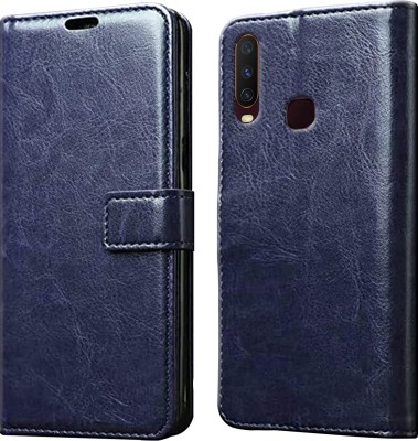 JASSSTORE Flip Cover for Vivo U10 Vintage Leather Kickstand View TPU Case(Blue, Dual Protection, Pack of: 1)