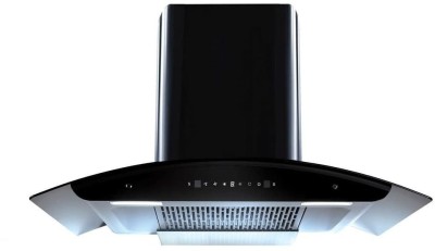 Hindware Oasis Black 90 Cm Wall Mounted Chimney For Kitchen, Auto Clean With Motion Sensor Control Hood 1200 M3/Hr With Free Installation Kit (Filter-less, Touch Control) Auto Clean Wall Mounted Chimney(Black 1200 CMH)