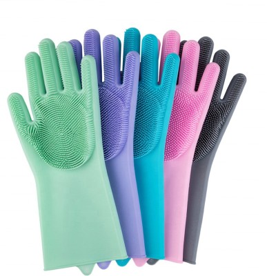 Zemlite Dish Washing Gloves- magic silicon hand gloves (Multicolour, 1 Pair) Wet and Dry Glove(Free Size)