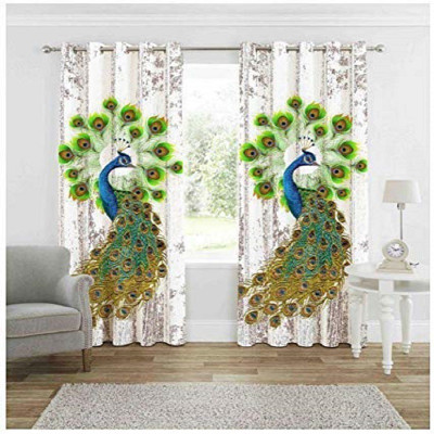 Pvr Fashion 215 cm (7 ft) Door Polyester Blackout Curtain (Pack Of 2)(White, Printed)