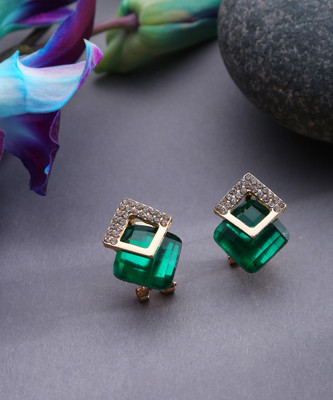SOHI SOHI Designer Green Diamond Shaped Studs Alloy Stud Earring