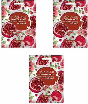 MOND'SUB Pomegranate Anti Oxidant Face Sheet Masks 20ML Each - Pack of 3(60 ml)