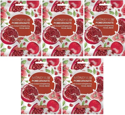 MOND'SUB Pomegranate Anti Oxidant Facial Sheet Masks 20ML - Pack of 5(100 ml)