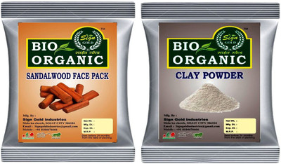 sign gold Sandalwood Face Pack Powder, Kaolin Clay Powder - Set of 2(200 g)