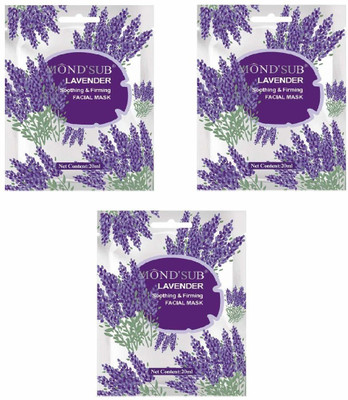 MOND'SUB Lavender Soothing Face Sheet Masks 20ML Each - Pack of 3(60 ml)