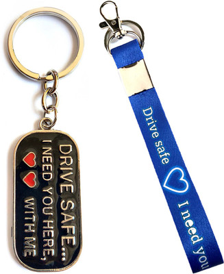 Meeko.com Drive Safe Metal and Blue tag key chain Key Chain