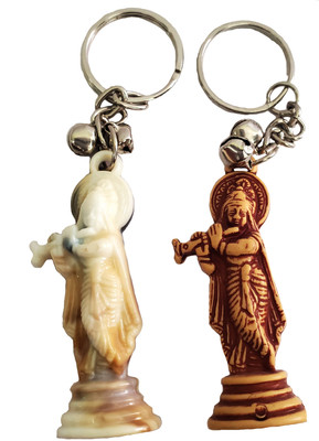 ShopTalk Marble And Wood Finish Krishna Pack of 2 Key Chain
