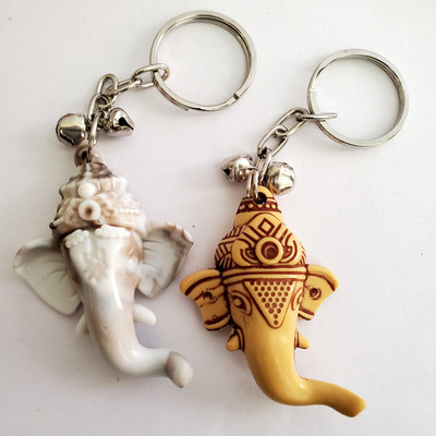 ShopTalk Marble And Wood Finish Ganesha Head Pack of 2 Key Chain
