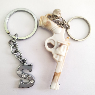ShopTalk Marble finish Revolver Gun And Alphabet Letter S Key Chain