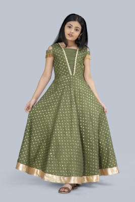 Mirrow Trade Girls Maxi/Full Length Festive/Wedding Dress(Green, Short Sleeve)