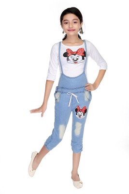 new gen Dungaree For Girls Casual Graphic Print Denim(Blue, Pack of 1)