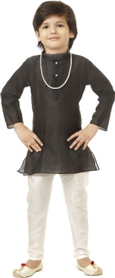 Fashion Garments Boys Festive & Party Kurta and Pyjama Set(Black Pack of 1)