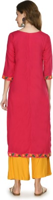 Aashrithas Women Embroidered, Solid Straight Kurta(Red)