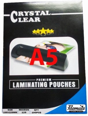 FileMate A5 Size Lamination Pouch(125 Micron)(Pack of 100pcs)(155 X 225 MM) / Lamination Sheet / Lamination Pack / Lamination Roll Laminating Sheet(125 mil Pack of 100)