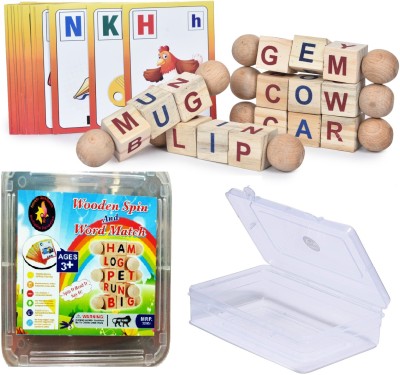 IJARP Montessori Spin and Word Match Alphabet Beginning Reader Letter Blocks, 20 Flash cards, Phonics Games And Toys For Movable Educational Kindergarten Toddler Age Boys And Girls, Best Toys For 3 Years Old(Multicolor)