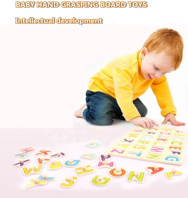 Plus Shine A To Z Alphabet matching toy Early Learning & Educational Toys 3D Wooden Capital Alphabet Puzzles Board Tray for Kids wooden craft with Knobs Digital Educational Puzzle Board for Kindergarten & Pre-School Toddlers Colourful Capital Letters ABCD English Alphabets Jigsaw Puzzle for Kids Bab