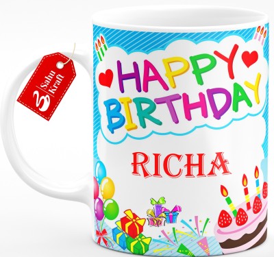 SAHU KRAFT Richa Happy Birthday Printed Ceramic Coffee , Richa Best Gift For Birthday Girl, Printed Ceramic Coffee Mug(330 ml)