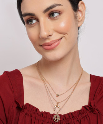 SOHI SOHI Zirconia Designer Set of 3 Chains Gold-plated Plated Alloy Chain Set
