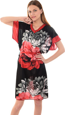 SENSLIFE Floral Print Satin Blend Women Kaftan