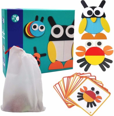 Shoro Wooden Pattern Blocks Animals Jigsaw Puzzle Sorting and Stacking Games Montessori Educational Toys for Toddlers Kids Boys Girls Age 3+ Years Old (Animal Puzzle)(4 Pieces)