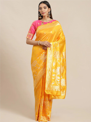 Divastri Printed Bandhani Cotton Silk Saree(Yellow)