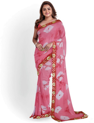 KHATRI AND SONS Color Block Bandhani Chiffon Saree(Pink)