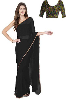 Sareez House Embroidered Ikkat Net Saree(Black)