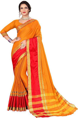 Fabwomen Solid/Plain Mysore Art Silk Saree(Orange)